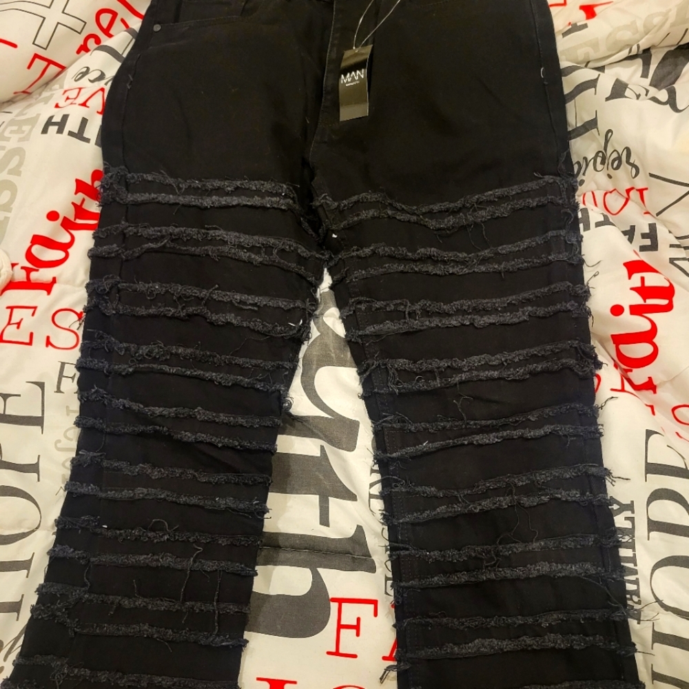 Mens slim rigid flare frayed jeans!